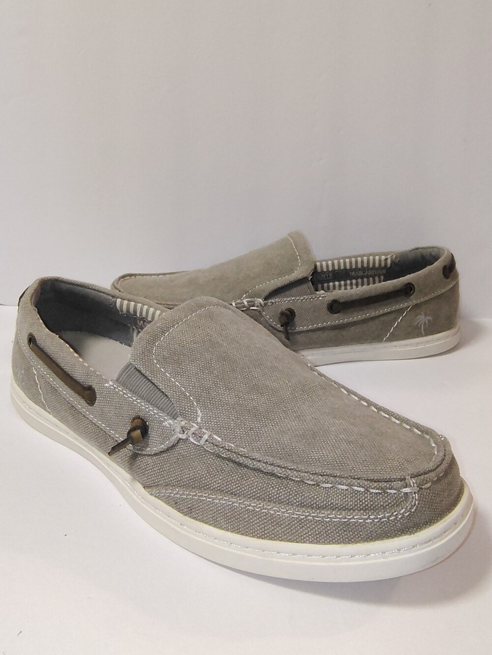 Margaritaville Men's Dock Chambray Slip on Canvas Boat Shoe Vintage Khaki 10